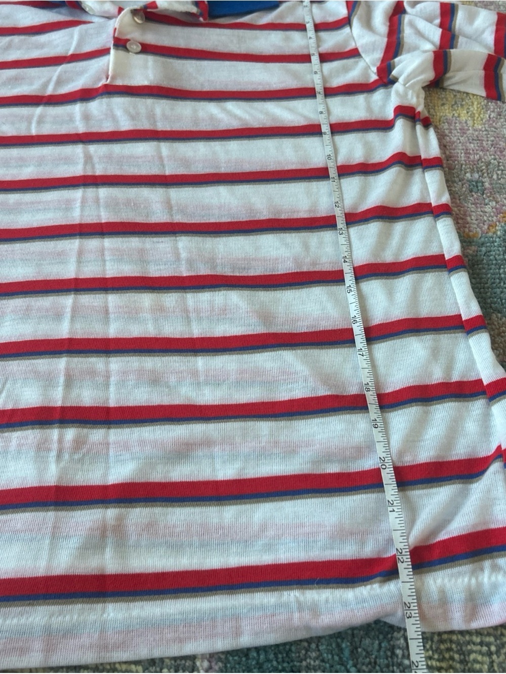 Vtg Michael Scott Polo Shirt M Red Blue Striped Slim Retro 80s Patriotic USA - Picture 8 of 8